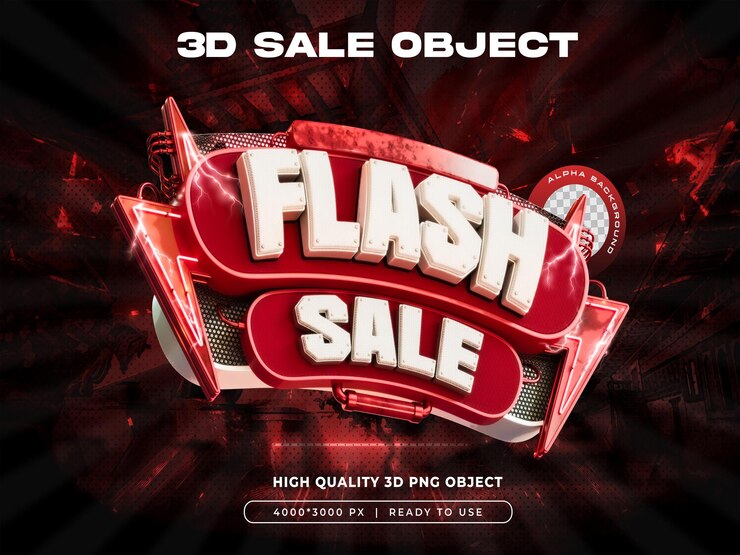 Kostenlose PSD flash-verkäufe 3d-rendering von isolierten illustrationen