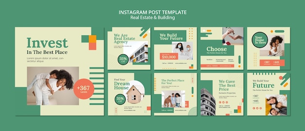 Kostenlose PSD flat design immobilien und gebäude instagram-posts