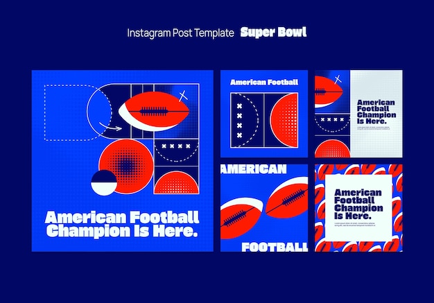 Flat-design-instagram-posts zum super bowl