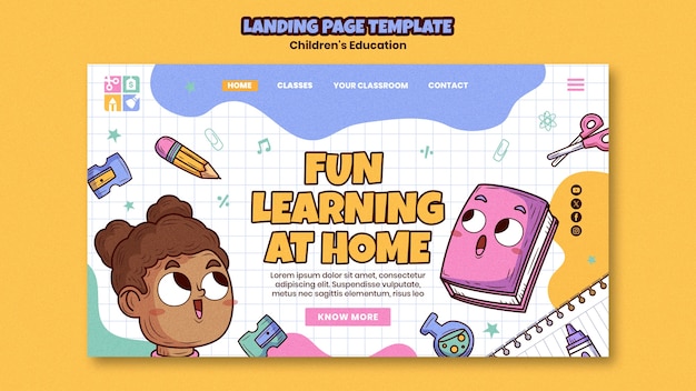 Kostenlose PSD flat-design landing page für die bildung von kindern