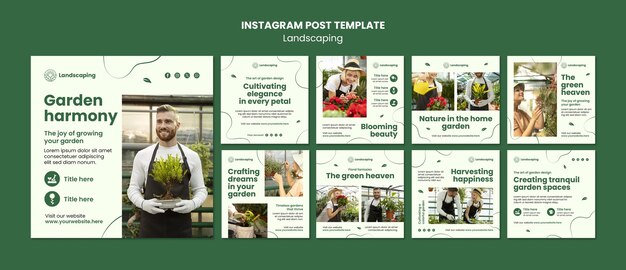 Kostenlose PSD flat design landschaftsgestaltung dienst instagram beiträge