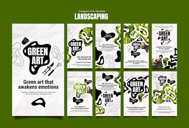 Kostenlose PSD flat design landschaftsgestaltung service instagram geschichten