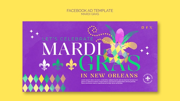 Kostenlose PSD flat design mardi gras facebook-vorlage