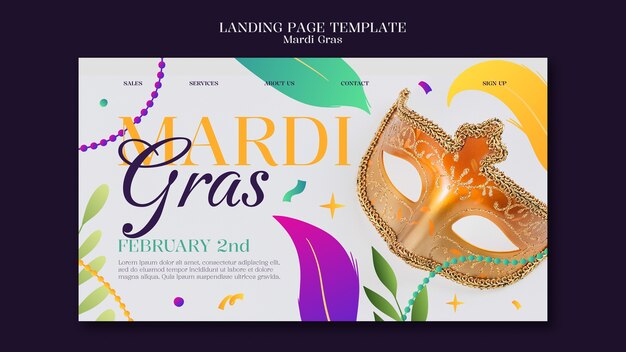 Kostenlose PSD flat-design mardi gras landing page-vorlage