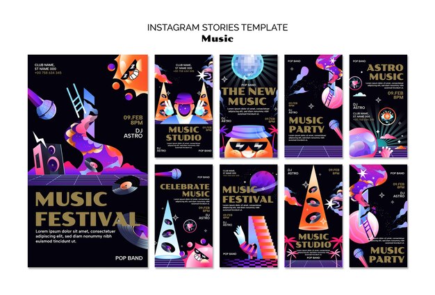 Flat Design Musik-Ereignis Instagram-Geschichten