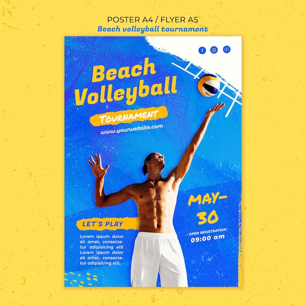 Kostenlose PSD flyer-vorlage für beachvolleyball-konzept