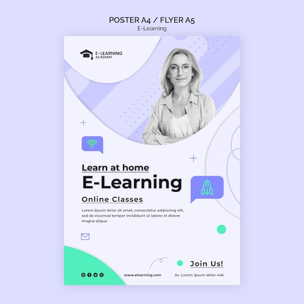 Kostenlose PSD flyer-vorlage für die e-learning-plattform