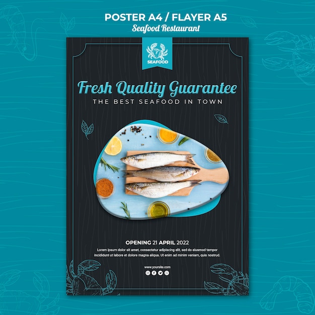 Kostenlose PSD flyer-vorlage für fischrestaurants