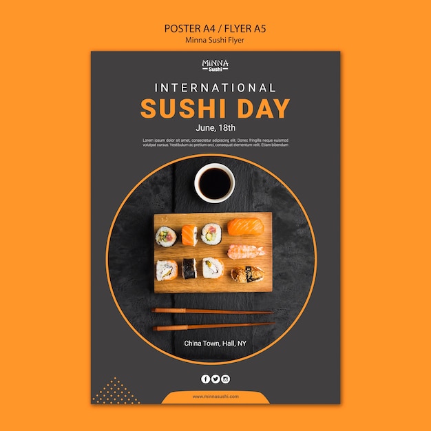 Kostenlose PSD flyer vorlage für internationalen sushi tag
