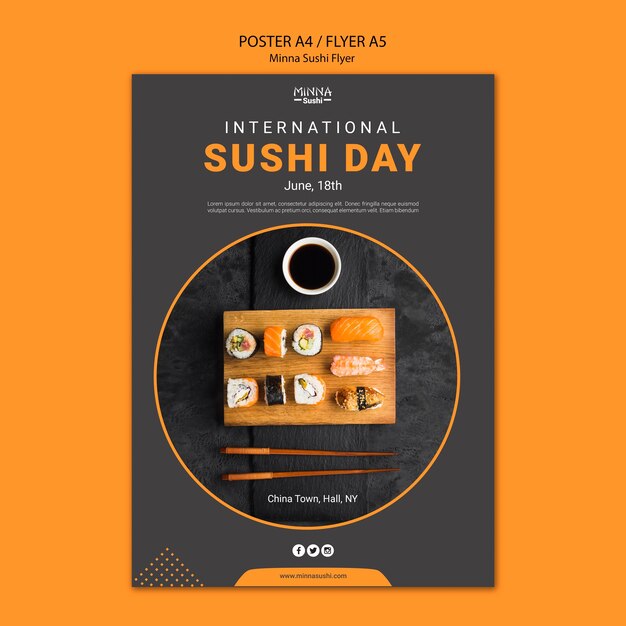Flyer Vorlage für internationalen Sushi Tag