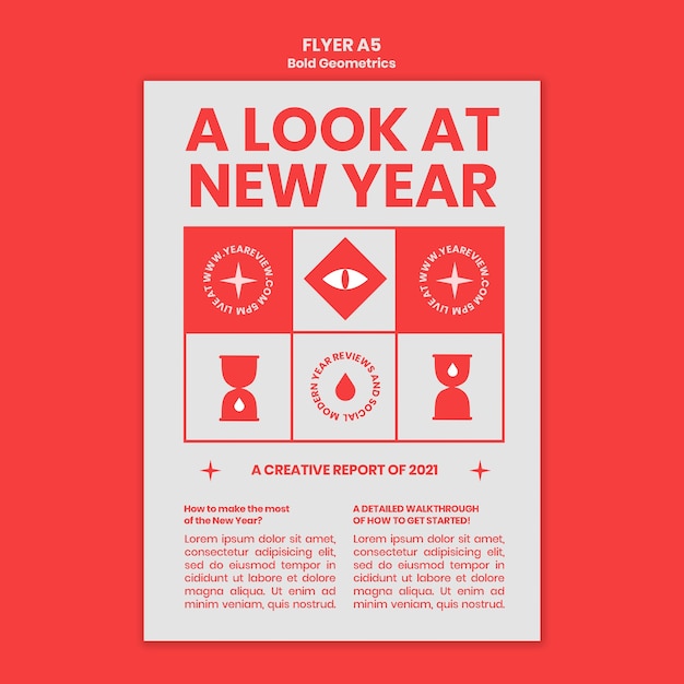 Flyer vorlage für neujahrsrückblick und trends