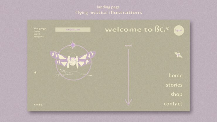 Kostenlose PSD flying mystical moth landing page web-vorlage