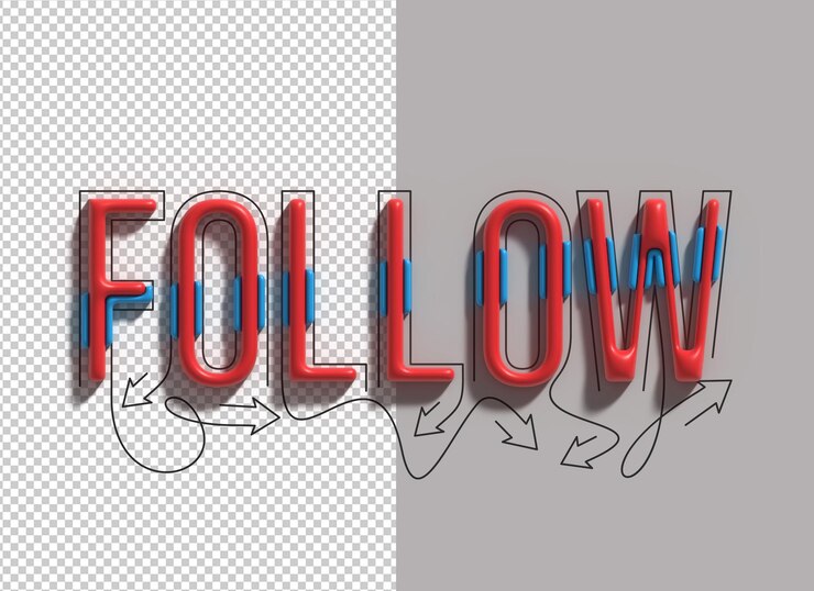 Kostenlose PSD folgen sie dem transparenten psd-schriftdesign von lettering line art