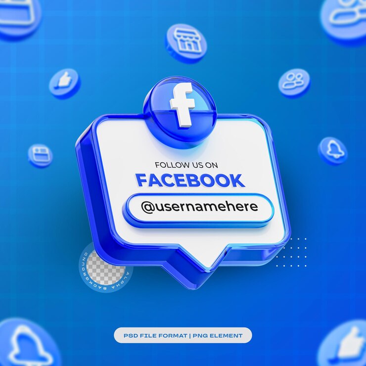 Kostenlose PSD folgen sie uns auf facebook-profil social media 3d-rendering isoliert für die komposition