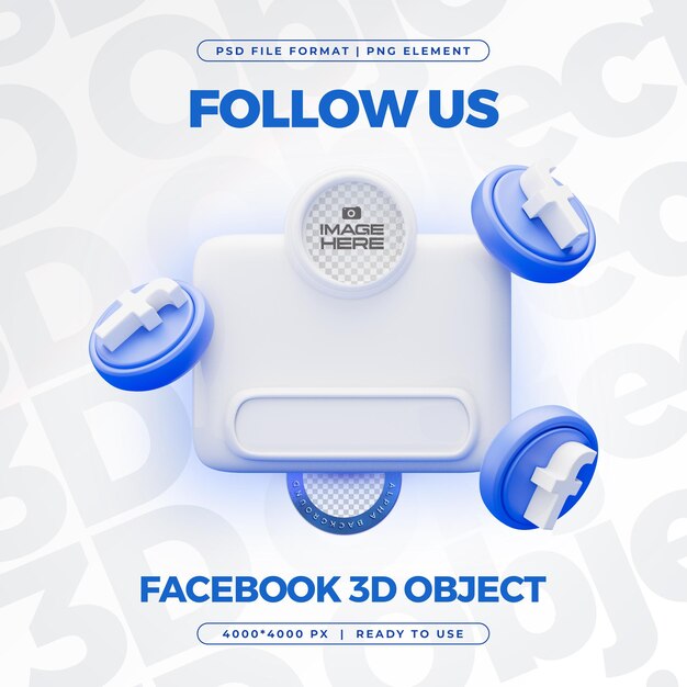 Folgen Sie uns auf Facebook-Profil Social Media 3D-Rendering isoliert für die Komposition