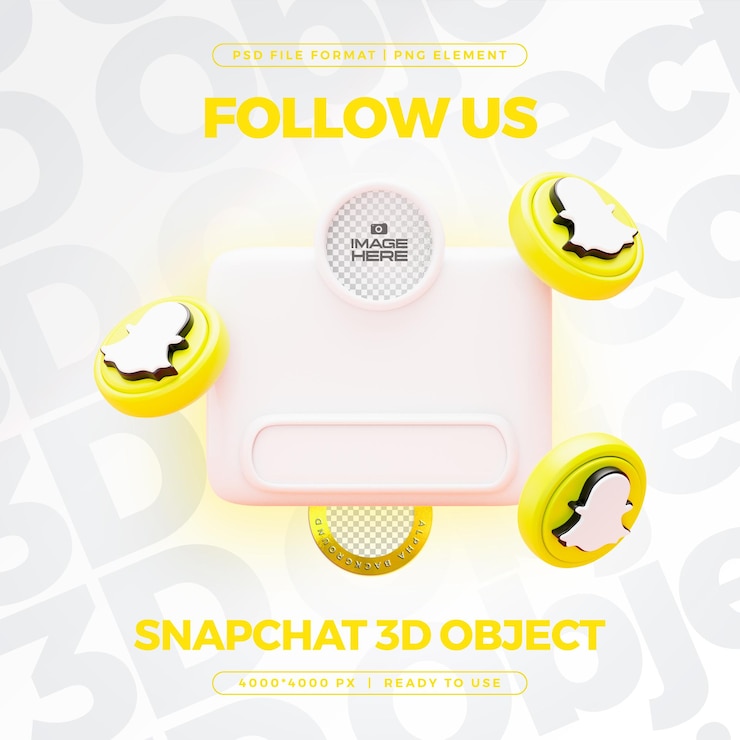 Kostenlose PSD folgen sie uns auf snapchat social media profil 3d-rendering isoliert für die komposition