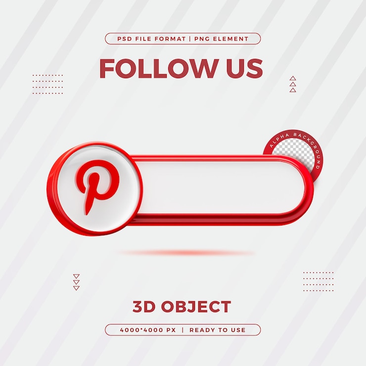Kostenlose PSD folgen sie uns banner element icon isolated 3d render von pinterest