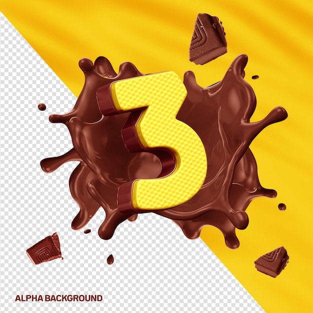 Fontore Alphabet 3D Nummer 3 gelb mit Schokolade