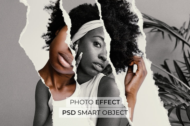Kostenlose PSD fotoeffekt zerrissenes papierdesign