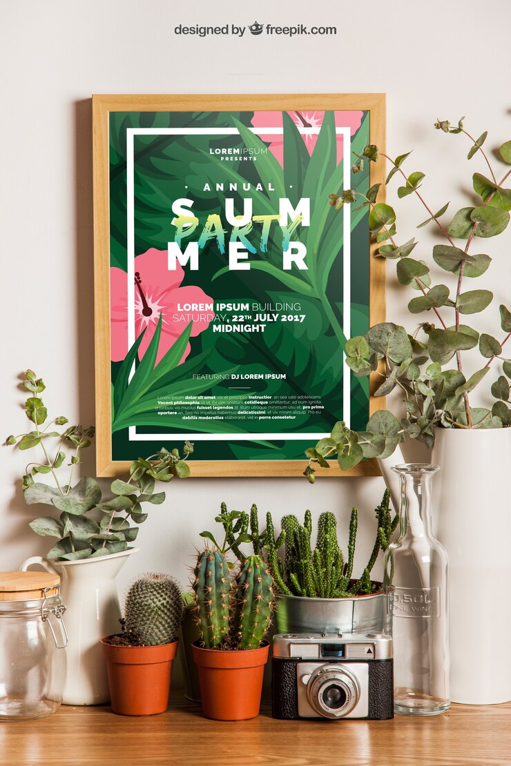 Kostenlose PSD frame mockup im sommer konzept