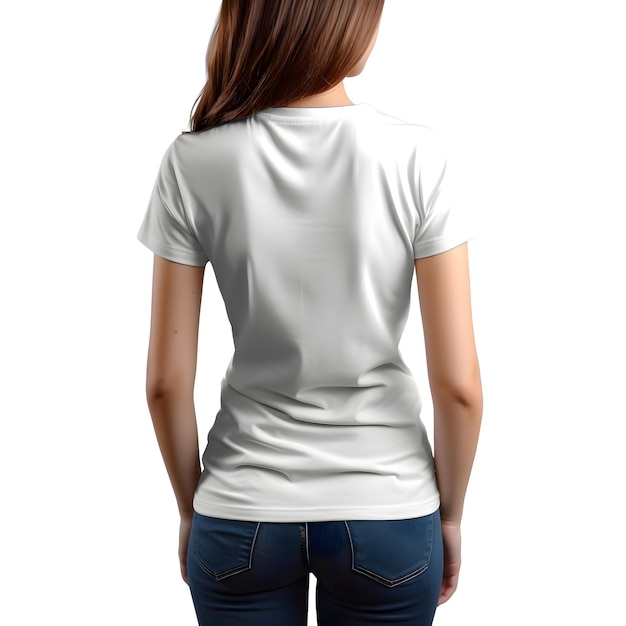 Frau in weißem t-shirt vorne, isoliert auf weißem hintergrund