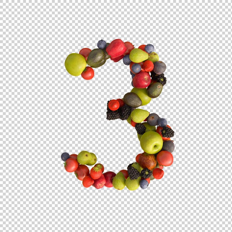 Kostenlose PSD frisches obst-alphabet auf transparentem hintergrund