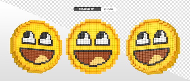 Kostenlose PSD fröhliche emoji-pixelkunst 3d-rendering mit transparentem hintergrund