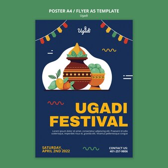 Fröhliche ugadi-feier-flyer-vorlage