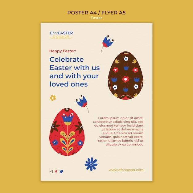 Kostenlose PSD frohe ostern-vorlage im flachen design