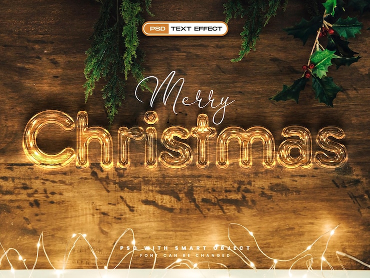 Kostenlose PSD frohe weihnachten 3d-realistische texteffekte
