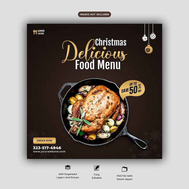 Frohe weihnachten essen menü und restaurant social media banner vorlage