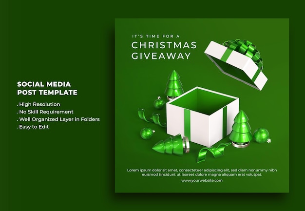 Kostenlose PSD frohe weihnachten und ein glückliches neues jahr giveaway social media post vorlage