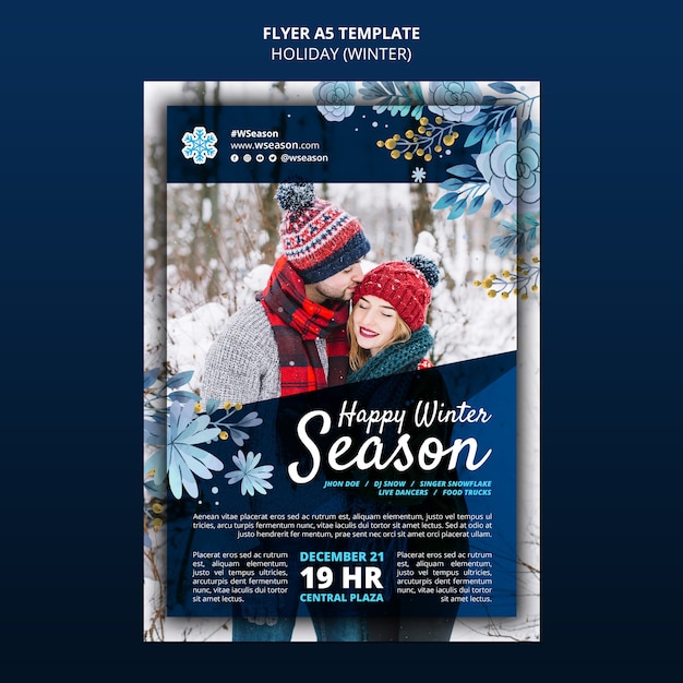 Frohe winterurlaub-flyer-vorlage