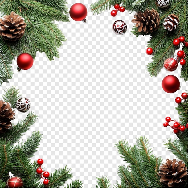 Froher Weihnachtsrahmen Feierliche Urlaubsgrenze mit Kiefern-Ornamenten und Beeren