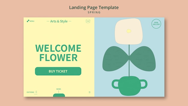 Kostenlose PSD frühlings-landing-page-vorlage mit blume