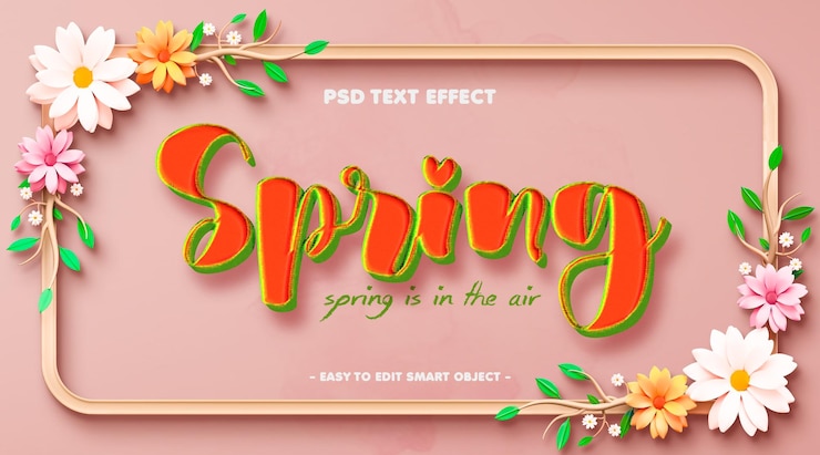 Kostenlose PSD frühlingsblumen editierbarer texteffekt