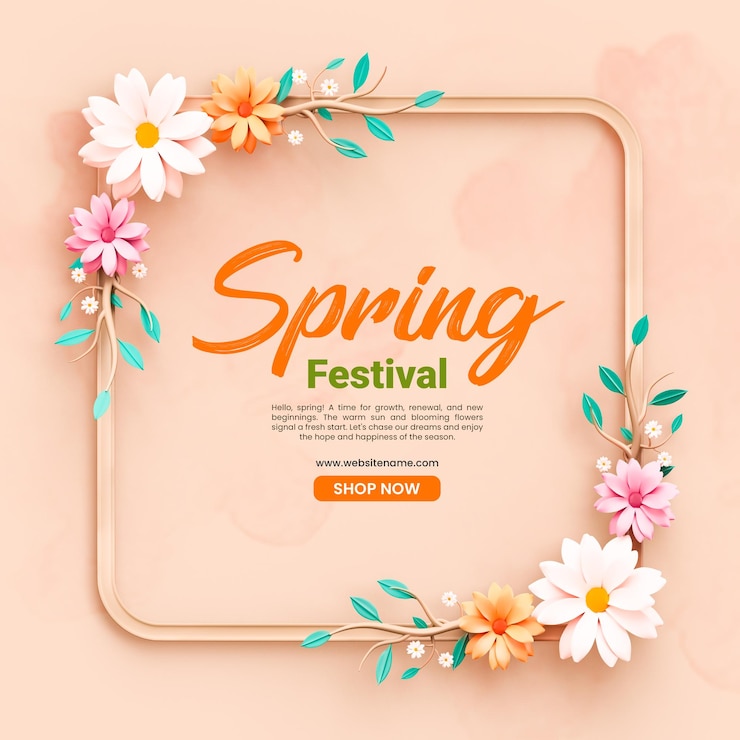 Kostenlose PSD frühlingsfest blumenrahmen 3d-social-media-vorlage