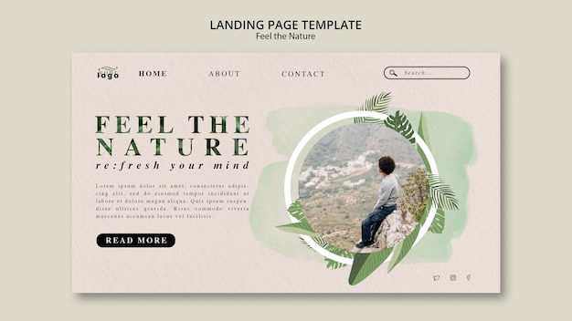 Kostenlose PSD fühlen sie die natur landing page webtemplate