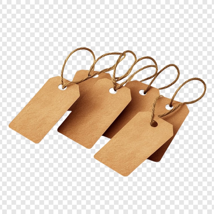 Kostenlose PSD fünf geschenkkennzeichen aus rustikalem braunem kraftpapier mit schnur