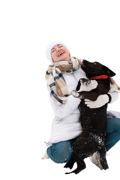 Kostenlose PSD full shot frau spielt mit hund