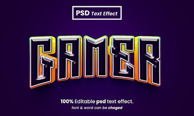 Gamer farbenfroher premium-3d-bearbeitbarer psd-texteffekt