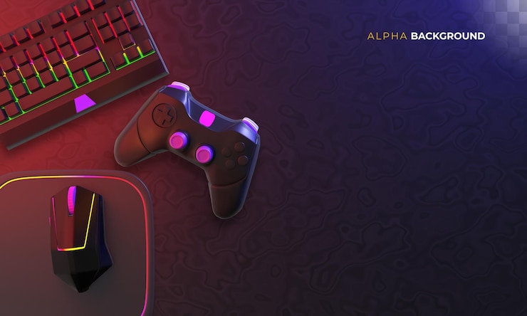 Kostenlose PSD gamer-hintergrund mit zubehör