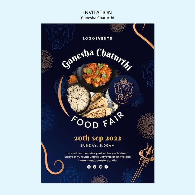 Ganesha chaturthi Einladungsvorlage mit Mandala und Elefanten