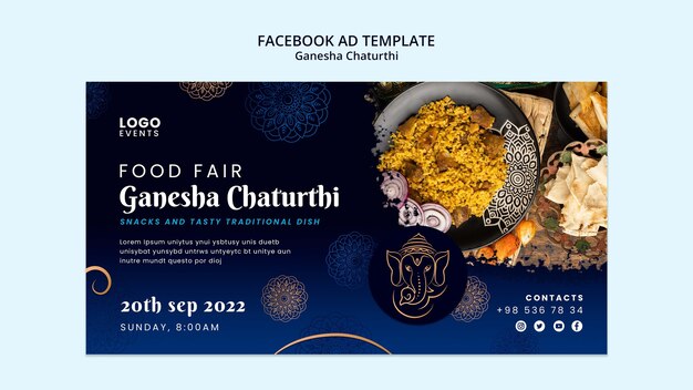 Ganesha chaturthi Social Media Promo-Vorlage mit Mandala und Elefant