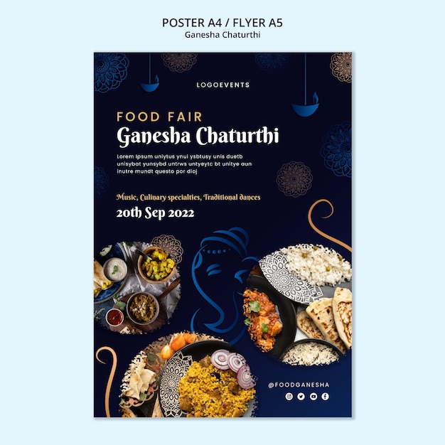 Ganesha chaturthi vertikale Plakatvorlage mit Mandala und Elefanten