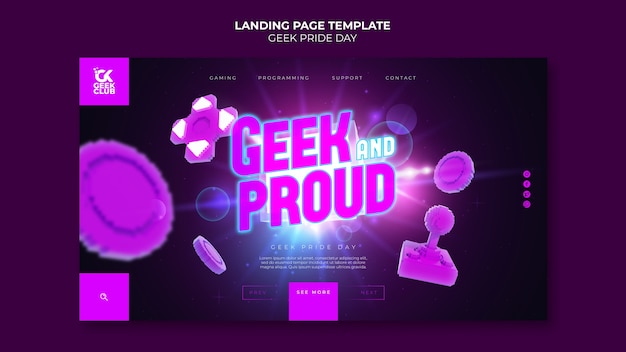 Kostenlose PSD geek pride day landingpage vorlage