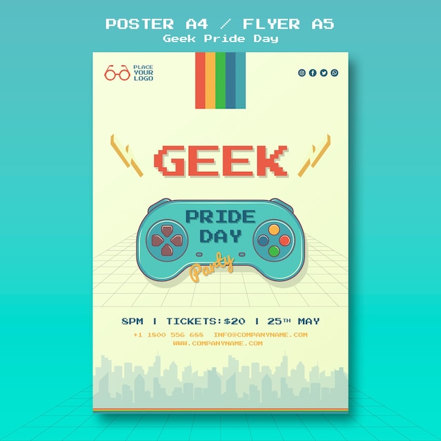 Kostenlose PSD geek pride day poster vorlage