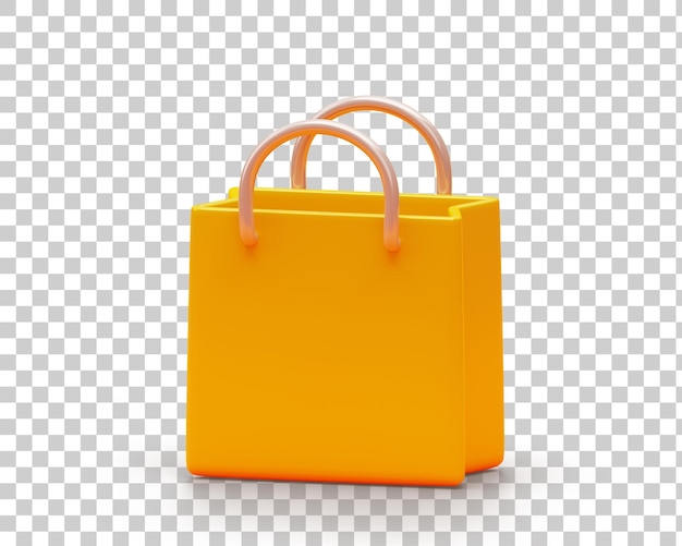 Gelbes Einkaufstaschen-Symbol oder Symbol, 3D-Hintergrundillustration
