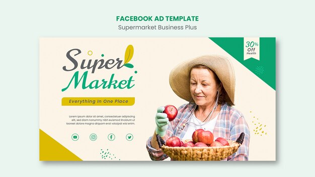Geometrische Supermarkt-Facebook-Vorlage