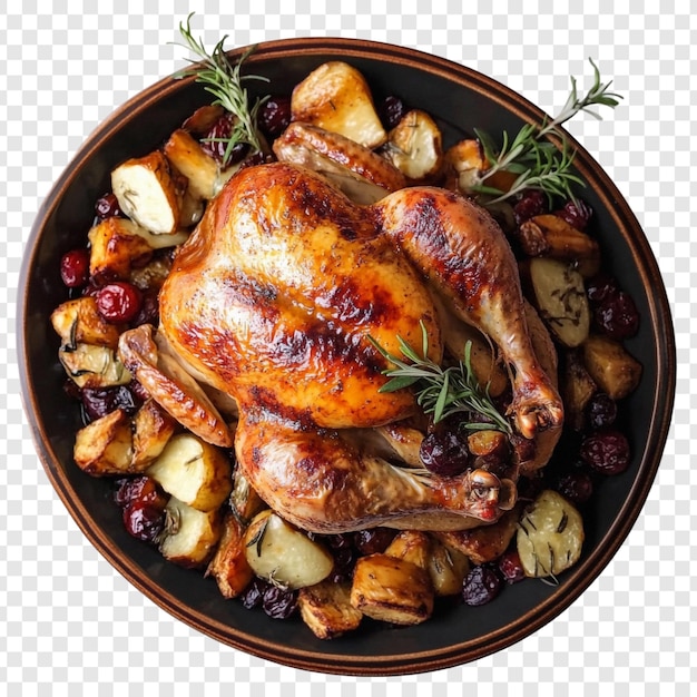 Geröstetes Huhn mit Kartoffeln und Cranberries